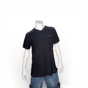 M.C.2 Black 100% Cotton V-Neck Pocket T-Shirt with Zipper Detail Size XL